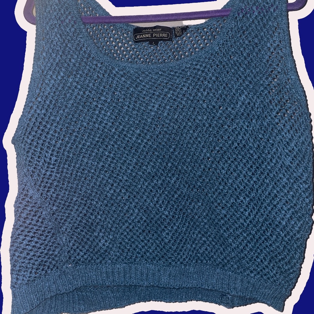 jeanne pierre blue crochet vest